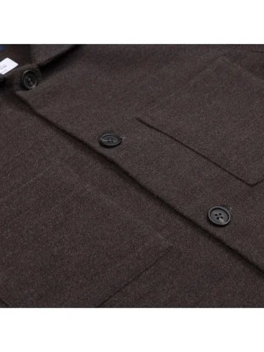 Germirli Albini Brown Green Color Double Layer Pocket Cotton Wool Jacket Shirt - 3