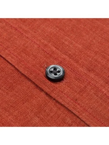 Germirli Albini Burnt Orange Button-down Collar Tailor Fit Delave Linen Shirt - 3