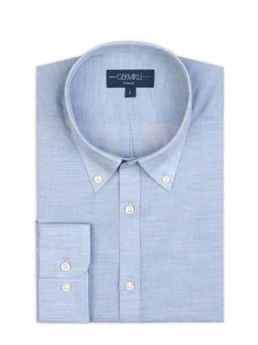 Germirli Albini Button-down Collar Tailor Fit Blue Cotton Voile Men's Shirt - 2