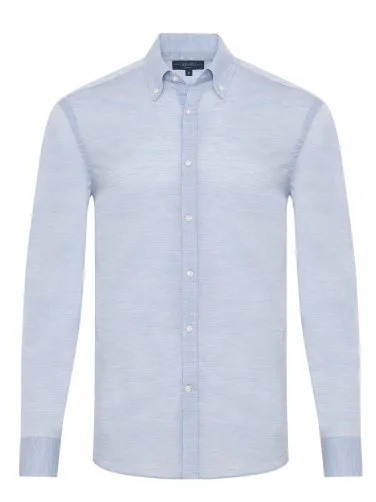 Germirli Albini Button-down Collar Tailor Fit Blue Cotton Voile Men's Shirt - 1