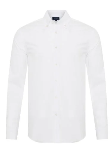Germirli Albini Button Down Collar Tailor Fit White Self-Striped Cotton Voile Men's Shirt - 1