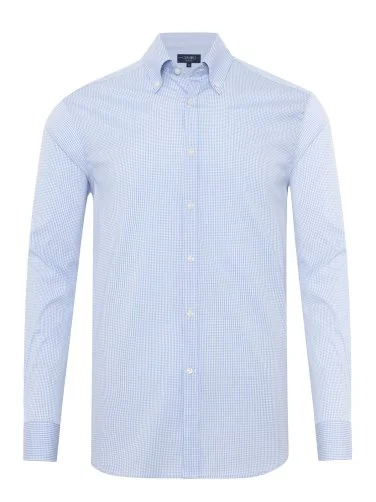 Germirli Albini Exclusive Blue Gingham Piumino 120 Tailor Fit Cotton Shirt - 1
