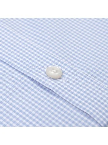 Germirli Albini Exclusive Blue Gingham Piumino 120 Tailor Fit Cotton Shirt - 3