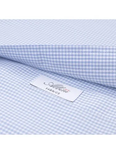 Germirli Albini Exclusive Blue Gingham Piumino 120 Tailor Fit Cotton Shirt - 4