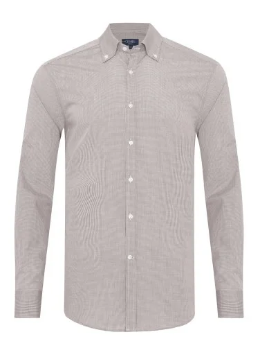 Germirli Albini Exclusive Brown Gingham Button-Down Collar Tailor Fit Cotton Shirt - 3