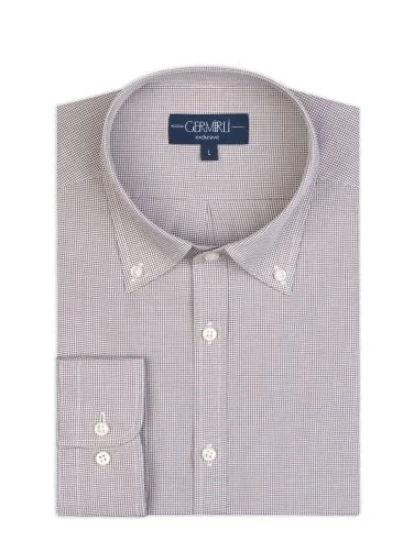 Germirli Albini Exclusive Brown Gingham Button-Down Collar Tailor Fit Cotton Shirt - 1