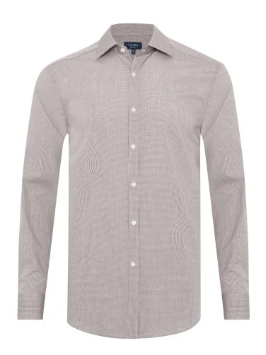 Germirli Albini Exclusive Brown Gingham Tailor Fit Cotton Shirt - 3