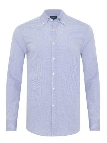 Germirli Albini Exclusive Navy Blue Gingham Patterned Button-down Collar Tailor Fit Cotton Shirt - 3