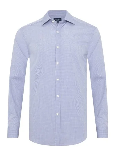 Germirli Albini Exclusive Navy Blue Gingham Tailor Fit Cotton Shirt - 1