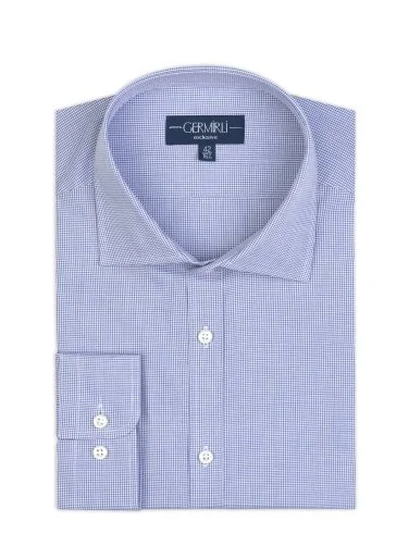 Germirli Albini Exclusive Navy Blue Gingham Tailor Fit Cotton Shirt - 3