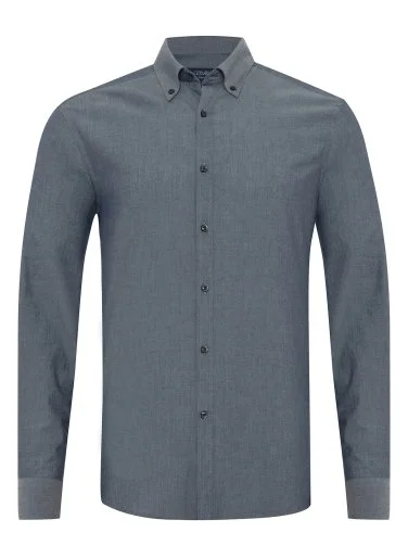 Germirli Albini Indigo Color Button-down Collar Tailor Fit Cotton Denim Shirt - 1