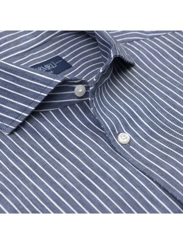 Germirli Albini Indigo White Striped Nevapas Lapel Collar Linen Lyocell Shirt - 9