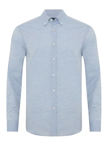 Germirli Albini Light Blue Melange Button-down Collar Tailor Fit Cotton Voile Shirt - 1