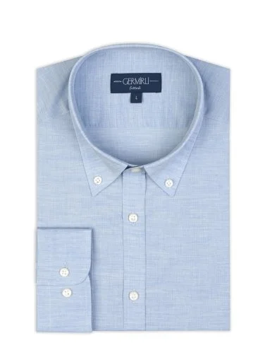 Germirli Albini Light Blue Melange Button-down Collar Tailor Fit Cotton Voile Shirt - 2