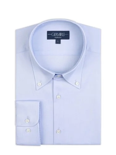 Germirli Albini Natural Germirli Exclusive Blue Oxford Tailor Fit Button-down Collar Cotton Shirt - 2