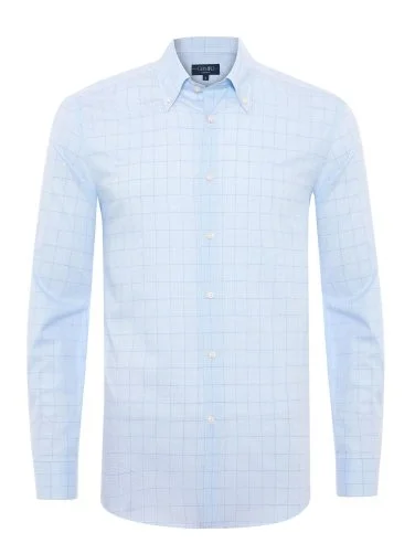 Germirli Albini Natural Germirli Exclusive Blue Patterned Tailor Fit Button-down Collar Organic Cotton Shirt - 1