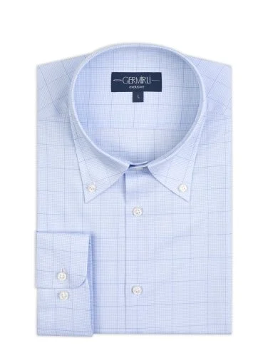Germirli Albini Natural Germirli Exclusive Blue Patterned Tailor Fit Button-down Collar Organic Cotton Shirt - 2