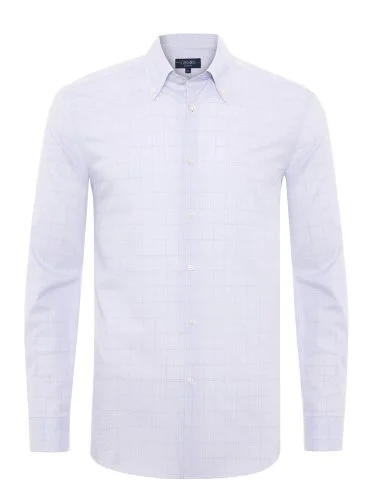 Germirli Albini Natural Germirli Exclusive Lilac Patterned Tailor Fit Button-down Collar Organic Cotton Shirt - 1