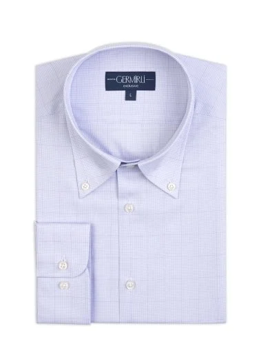 Germirli Albini Natural Germirli Exclusive Lilac Patterned Tailor Fit Button-down Collar Organic Cotton Shirt - 2