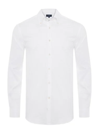 Germirli Albini Natural Germirli Exclusive White Oxford Tailor Fit Button-Down Collar Organic Cotton Shirt - 1