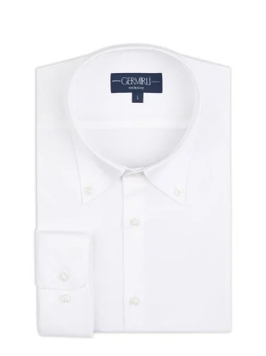 Germirli Albini Natural Germirli Exclusive White Oxford Tailor Fit Button-Down Collar Organic Cotton Shirt - 2