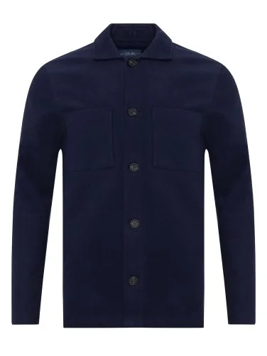 Germirli Albini Navy Blue Camel Colored Double Layer Pocket Cotton Jacket Shirt - 2