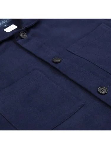 Germirli Albini Navy Blue Camel Colored Double Layer Pocket Cotton Jacket Shirt - 3