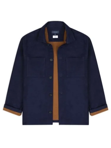 Germirli Albini Navy Blue Camel Colored Double Layer Pocket Cotton Jacket Shirt - 1