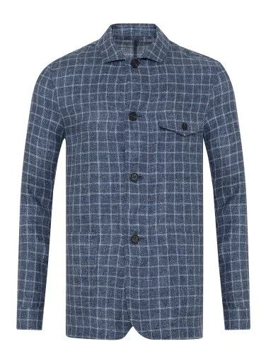 Germirli Albini Navy Blue Checkered Beyoğlu Linen Jacket Shirt - 2