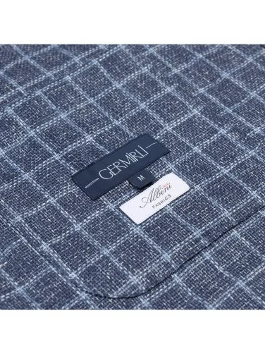 Germirli Albini Navy Blue Checkered Beyoğlu Linen Jacket Shirt - 3