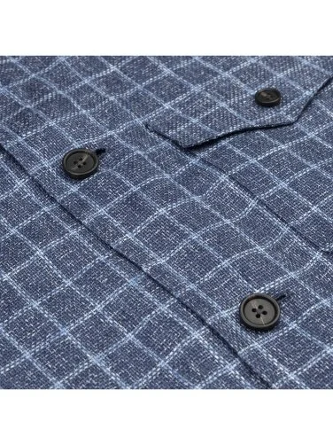 Germirli Albini Navy Blue Checkered Beyoğlu Linen Jacket Shirt - 4