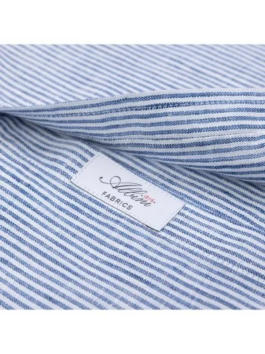 Germirli Albini Navy Blue White Striped Button-down Collar Pure Linen Shirt - 3