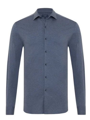 Germirli Aviator Blue Melange Albini Active 4Flex Soft Collar Slim Fit Shirt - 1