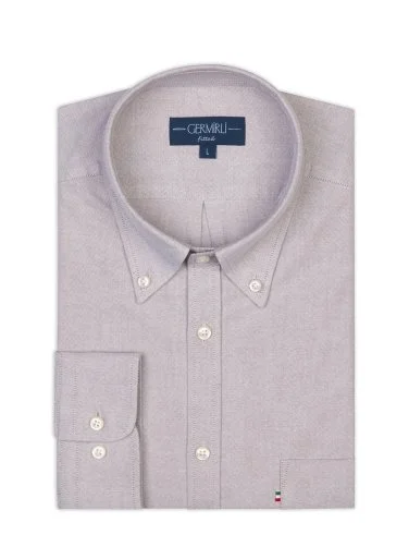 Germirli Beige Button-Down Collar Pocket Tailor Fit Sport Oxford Men's Shirt - 2