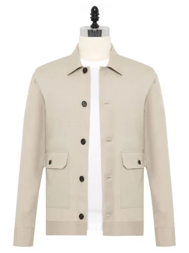 Beige Color Flap Pocket Linen Cotton Jacket Shirt with Germirli - 1