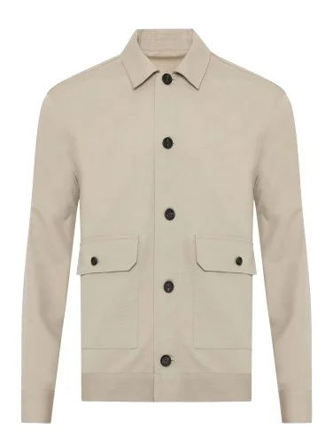 Beige Color Flap Pocket Linen Cotton Jacket Shirt with Germirli - 2