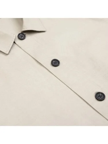 Beige Color Flap Pocket Linen Cotton Jacket Shirt with Germirli - 3