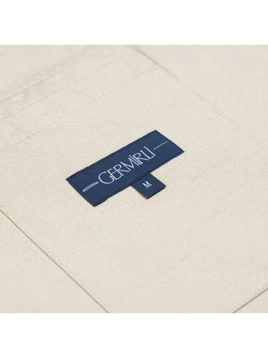 Beige Color Flap Pocket Linen Cotton Jacket Shirt with Germirli - 5