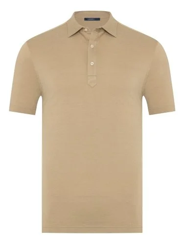 Beige Piquet Shirt Collar Regular Fit Mercerized Cotton Tencel T-Shirt with Germirli - 1