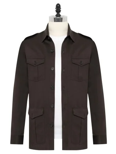 Germirli Bitter Coffee Utility Flap Pocket Cotton Linen Safari Jacket Shirt - 1