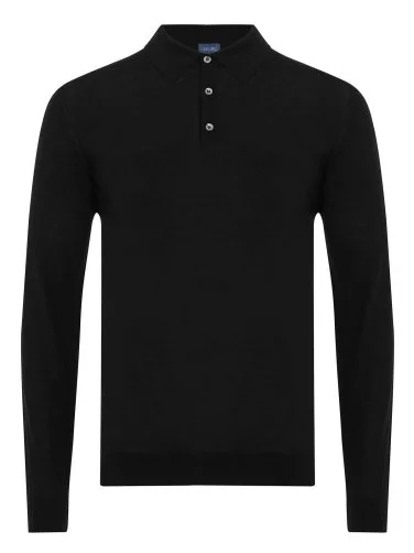 Germirli Black Buttoned Polo Collar Regular Fit Extra Fine Wool Men's Sweater - 1