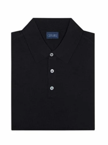 Germirli Black Buttoned Polo Collar Regular Fit Extra Fine Wool Men's Sweater - 2