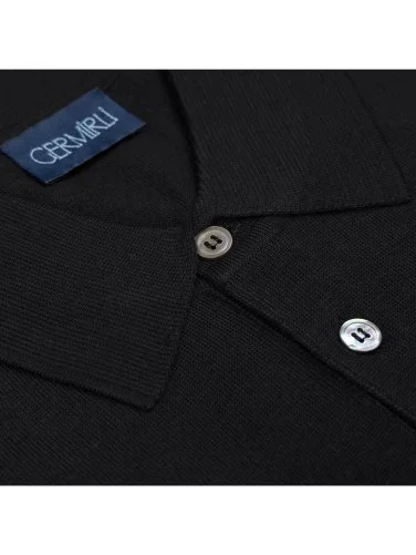 Germirli Black Buttoned Polo Collar Regular Fit Extra Fine Wool Men's Sweater - 3