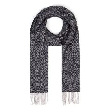 Germirli Black Grey Herringbone Wool Scarf - 1