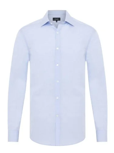 Germirli Black Label Light Blue Tailor Fit Classic Collar 200/2 Cotton Shirt - 1