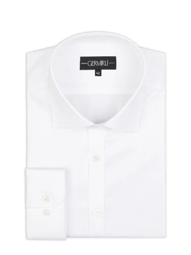Germirli Black Label Tailor Fit Classic Collar 200/2 Cotton White Self Patterned Shirt - 2