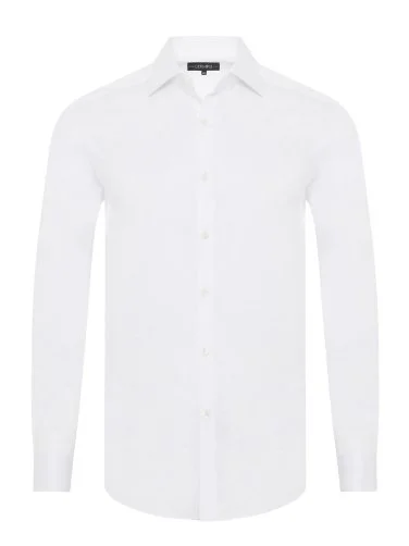 Germirli Black Label Tailor Fit Classic Collar 200/2 Cotton White Self Patterned Shirt - 1