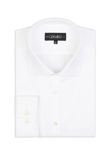 Germirli Black Label White Twill Texture Tailor Fit Classic Collar Thomas Mason Sea Island Cotton Shirt - 2