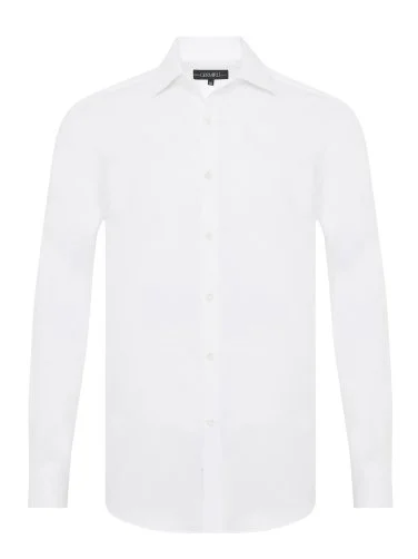 Germirli Black Label White Twill Texture Tailor Fit Classic Collar Thomas Mason Sea Island Cotton Shirt - 1