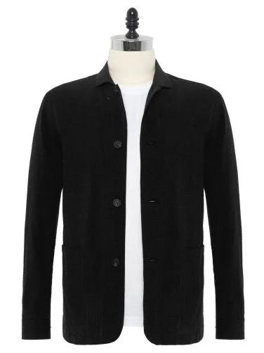 Germirli Black Seersucker Texture Tailor Fit Cotton Beyoglu Jacket Shirt - 1